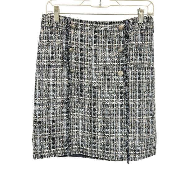 Talbots Tweed Fringe Pencil Skirt size 2 Multi Blue Woven - Picture 9 of 9